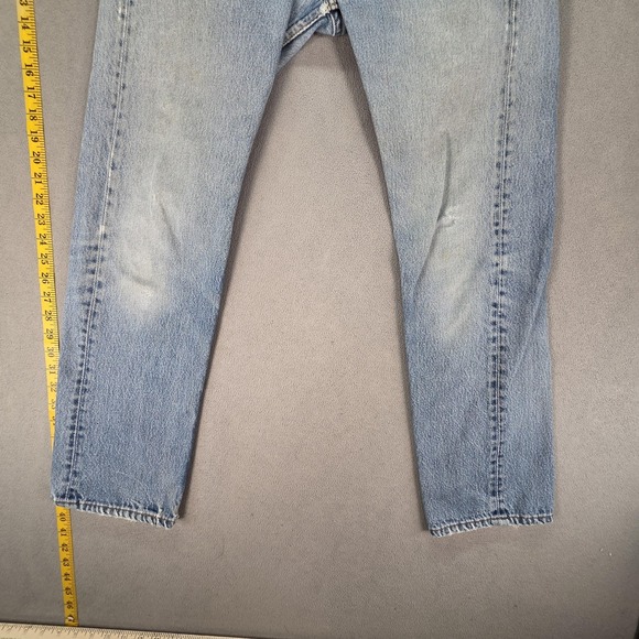 Levis 501 Jeans Womens Made in USA Blue Straight Button Fly Distressed 26x28 - Picture 9 of 16